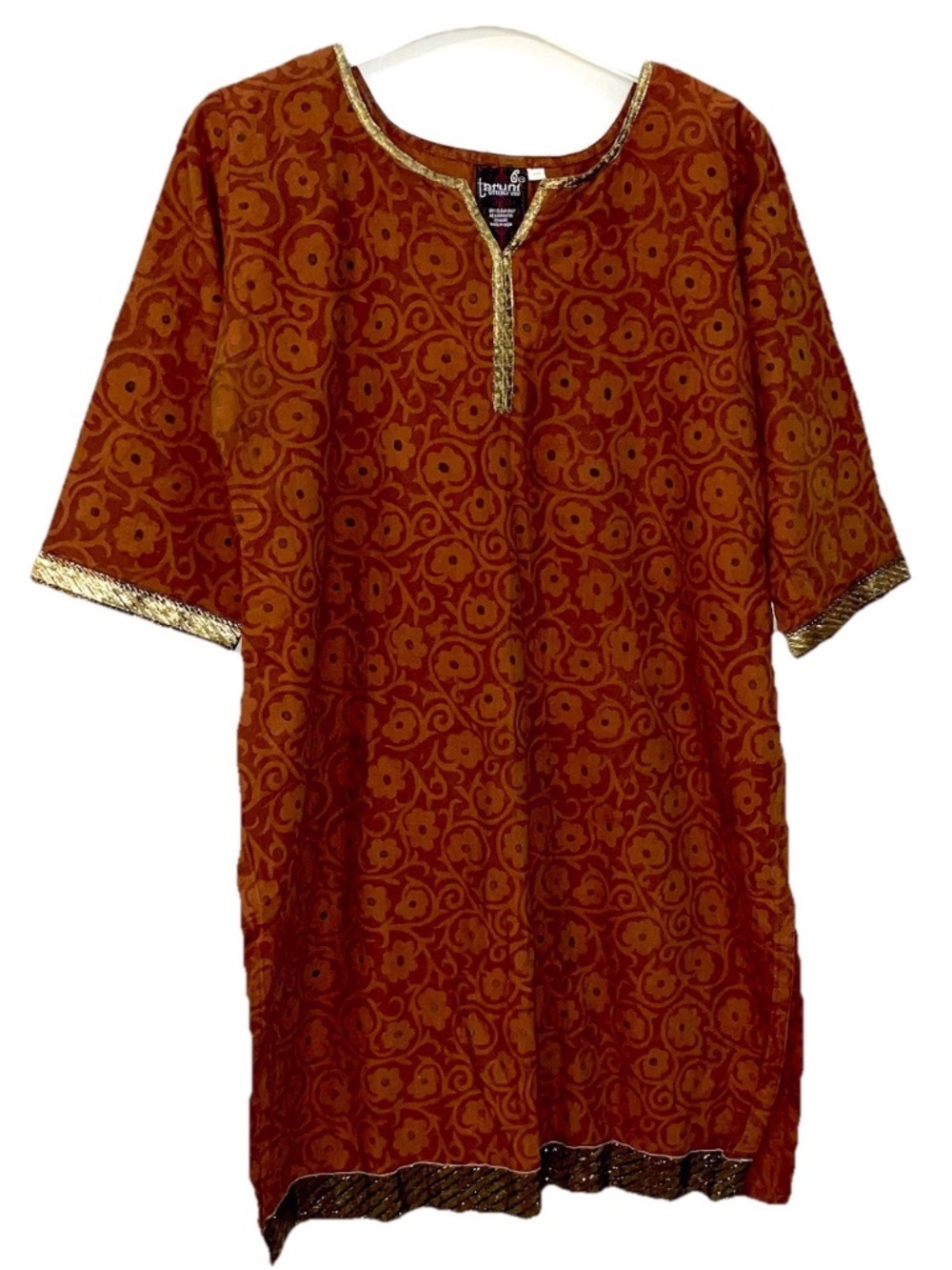 Taruni Indian Gold Trim Printed Indian Kurta Kurti Tunic Top Size XL